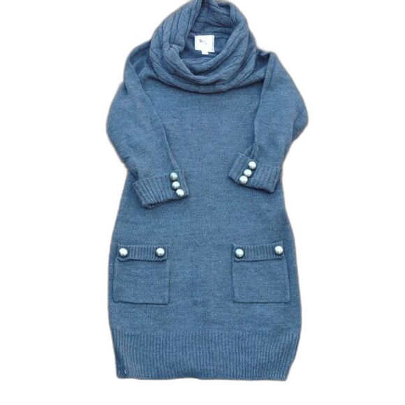 Pink Rose Dark Gray Cable Knit Cowl Neck Sweater Dress Size Small - Picture 2 of 11